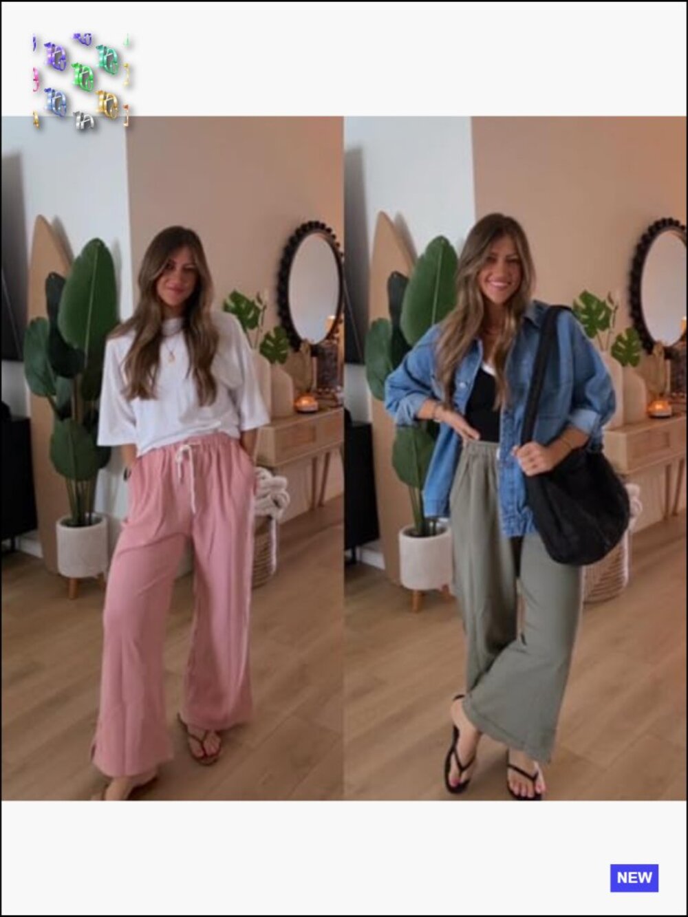 Baggy Wide Leg Palazzo Pants Casual Loose Elastic Drawstring Lounge Trousers - Picture 5 of 7